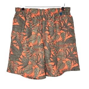 Eddie Bauer Mens 8" Orange Green Tropical Leaf Print Swim Trunks Size Large